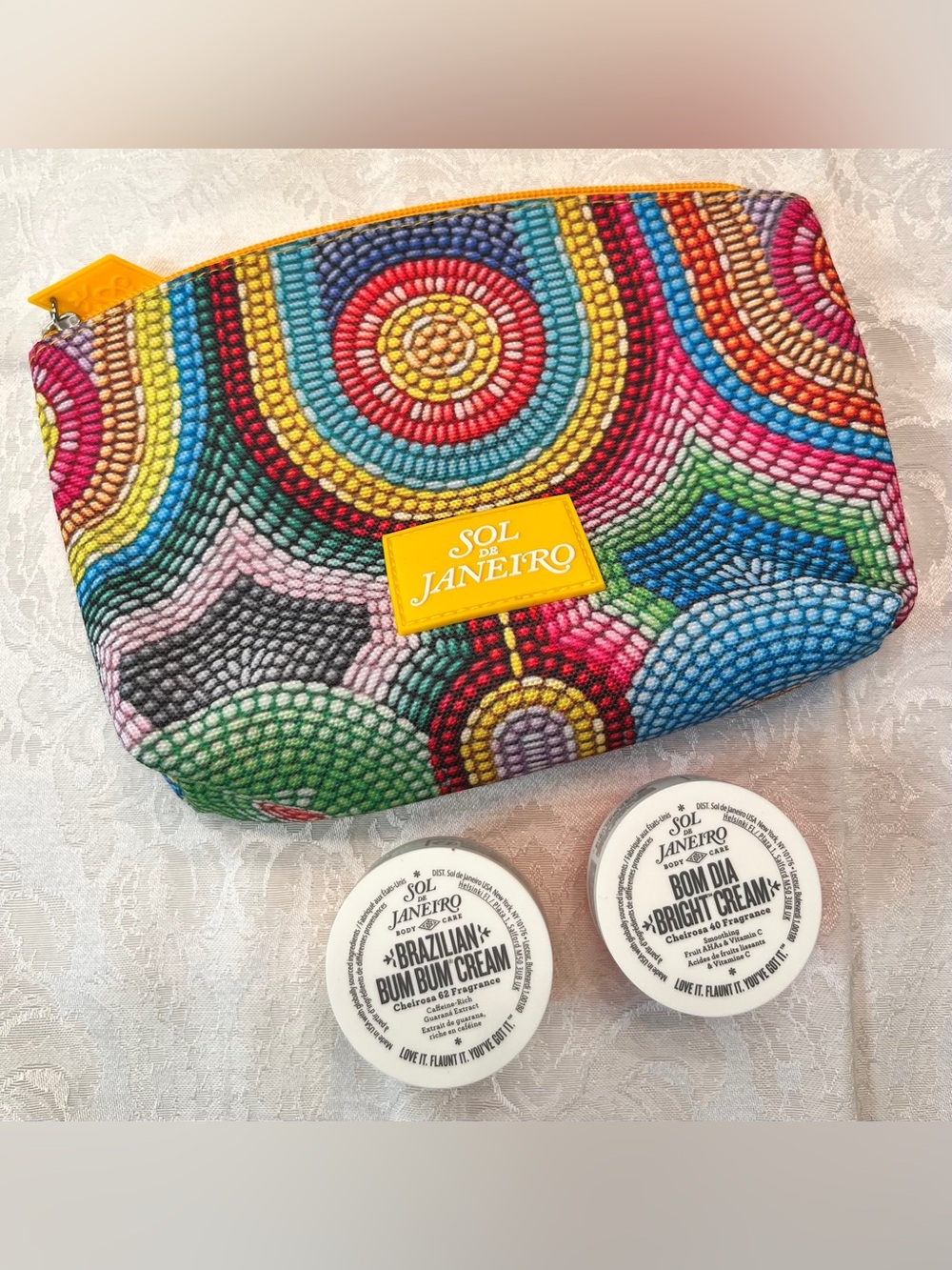 Sol de Janeiro Multicolor Beaded Pattern Pouch with Brazilian Bum Bum Cream Duo